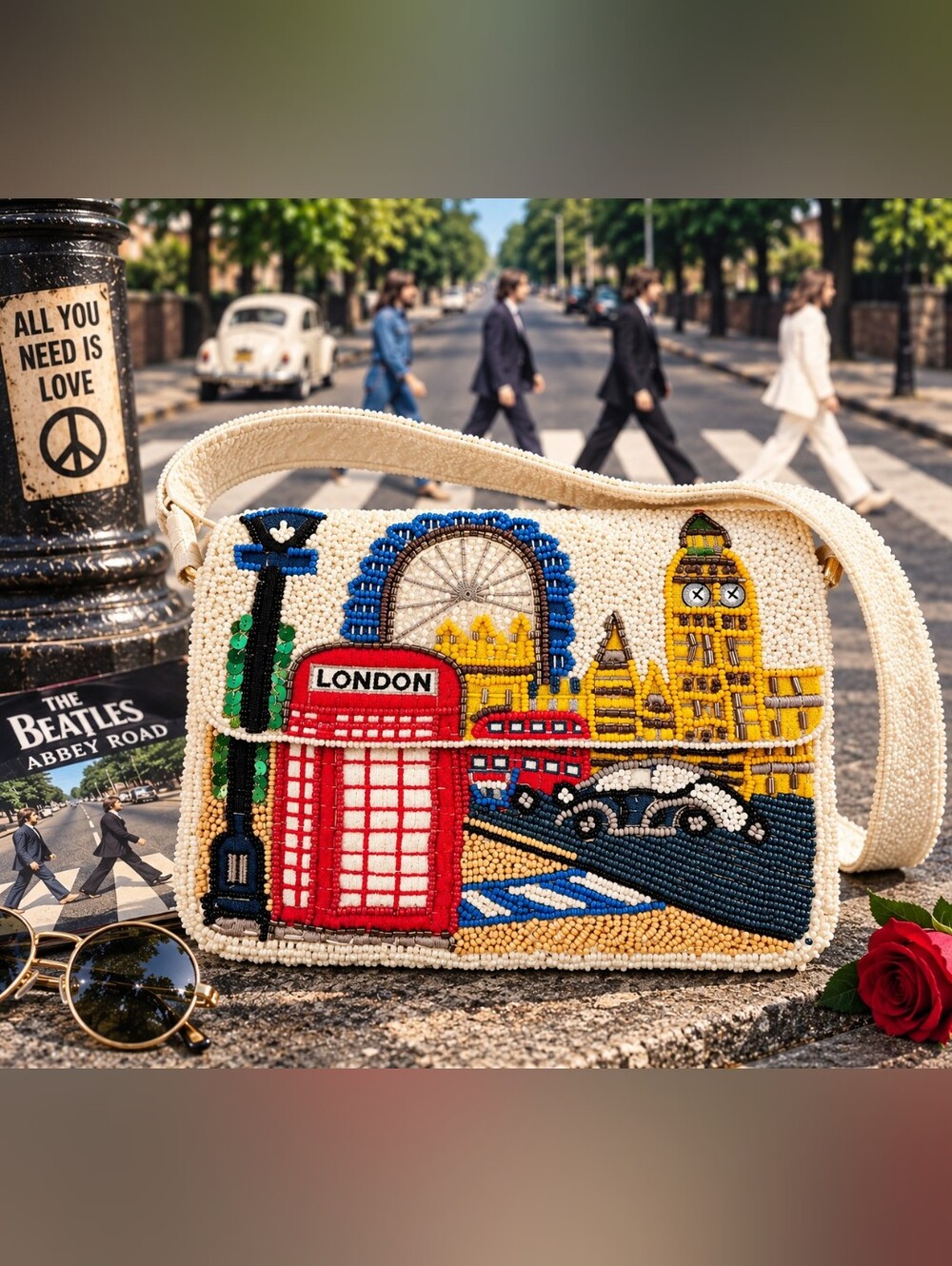 Ivory London Beaded Bag - Red Tardis, Blue & Yellow Big Ben. NWT New Release
